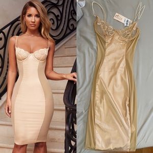 Oh Polly Gold Satin Midi Dress